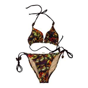 Fashion Nova - Triangle Halter Bikini Top & Tie Side Bottoms in Purple & Green